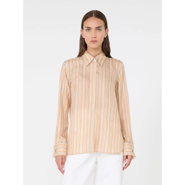 Max Mara Eccesso Stripe-Print Silk Shirt in Yellow | Shirts | Luxury Shoes 