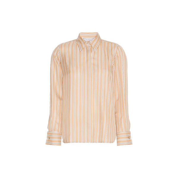 Max Mara Eccesso Stripe-Print Silk Shirt in Yellow | Shirts | Luxury Shoes 