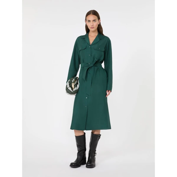 Max Mara Edile Silk Shirt Dress in Dark Green | Shirtdress | Luxury Shoes 