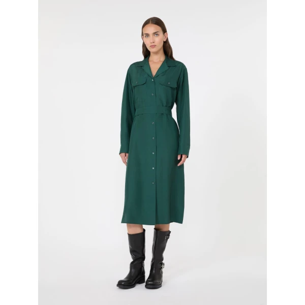 Max Mara Edile Silk Shirt Dress in Dark Green | Shirtdress | Luxury Shoes 