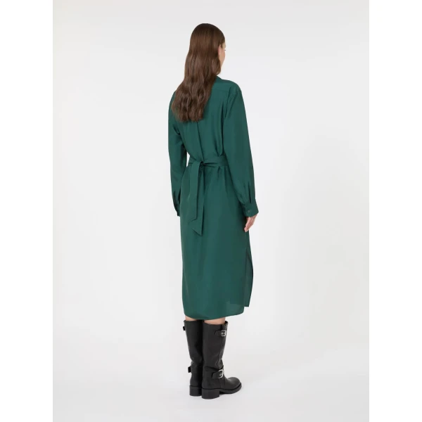 Max Mara Edile Silk Shirt Dress in Dark Green | Shirtdress | Luxury Shoes 