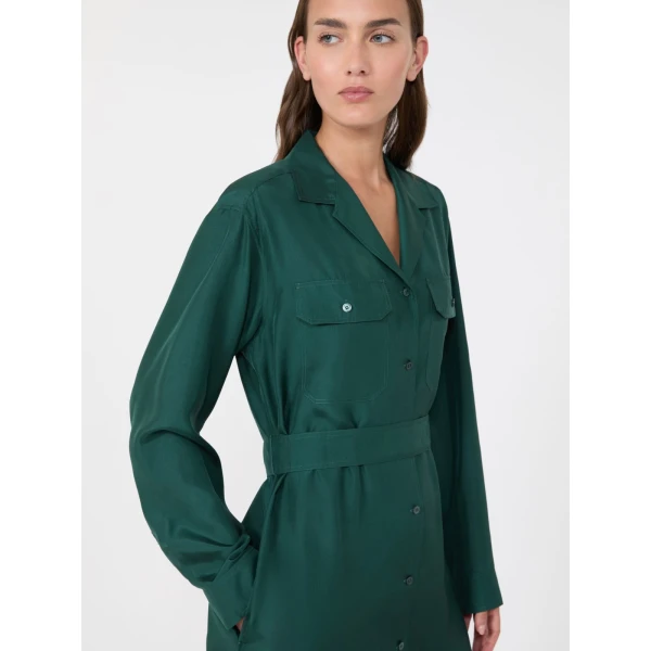 Max Mara Edile Silk Shirt Dress in Dark Green | Shirtdress | Luxury Shoes 