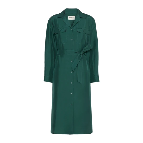 Max Mara Edile Silk Shirt Dress in Dark Green | Shirtdress | Luxury Shoes 