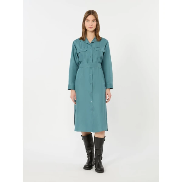 Max Mara Edile Silk Shirt Dress in Light Blue | Shirtdress | Luxury Shoes 