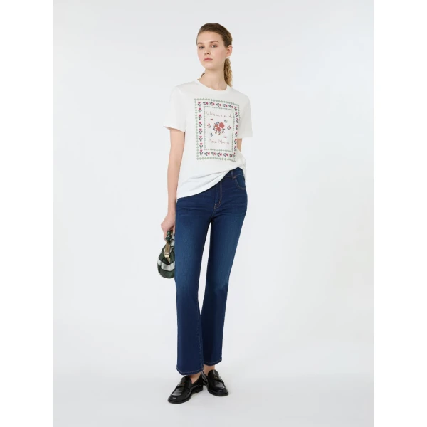Max Mara Edison Printed Cotton T-Shirt in White | T-shirts | Luxury Shoes 