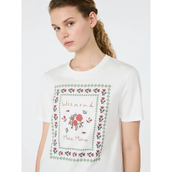 Max Mara Edison Printed Cotton T-Shirt in White | T-shirts | Luxury Shoes 