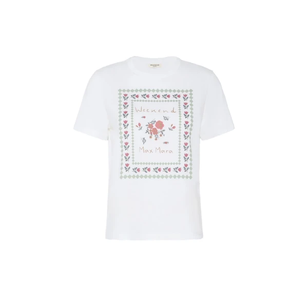 Max Mara Edison Printed Cotton T-Shirt in White | T-shirts | Luxury Shoes 