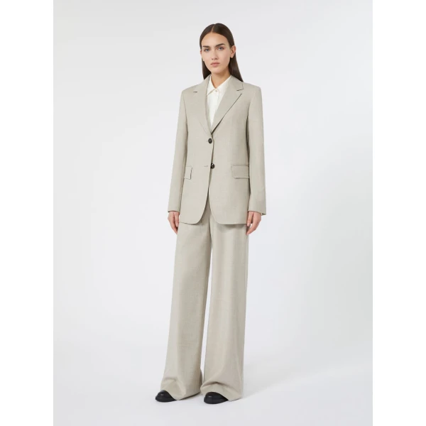 Max Mara Edito Single-Breasted Wool Flannel Blazer in Beige | Blazers | Luxury Shoes 