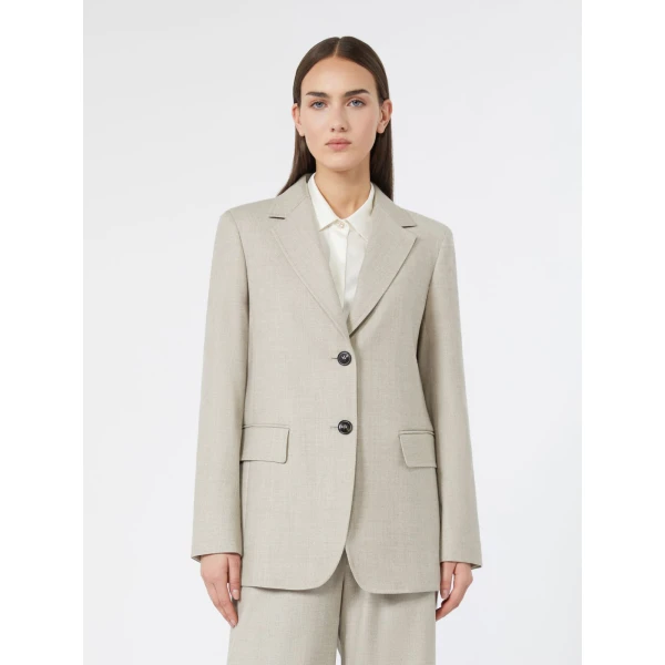 Max Mara Edito Single-Breasted Wool Flannel Blazer in Beige | Blazers | Luxury Shoes 