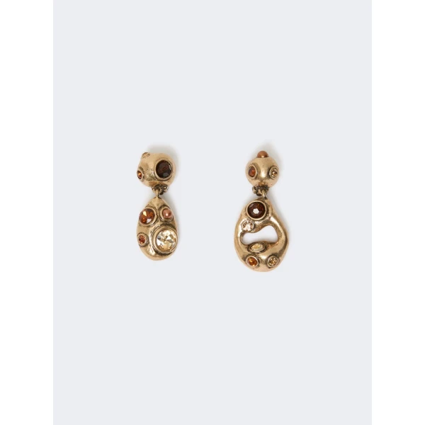 Max Mara Editti Bead and Rhinestone Drop Earrings in Gold | Earrings | Luxury Shoes 