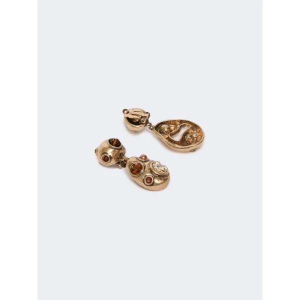 Max Mara Editti Bead and Rhinestone Drop Earrings in Gold | Earrings | Luxury Shoes 