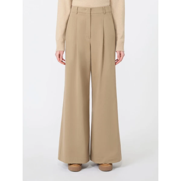 Max Mara Editto Wide Leg Cotton Drill Trousers in Beige | Wide leg pants | Luxury Shoes 