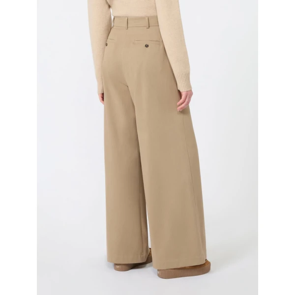Max Mara Editto Wide Leg Cotton Drill Trousers in Beige | Wide leg pants | Luxury Shoes 