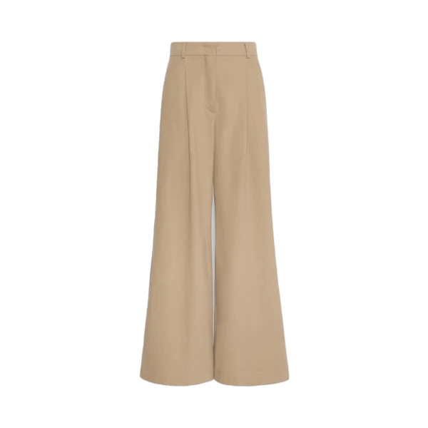 Max Mara Editto Wide Leg Cotton Drill Trousers in Beige | Wide leg pants | Luxury Shoes 