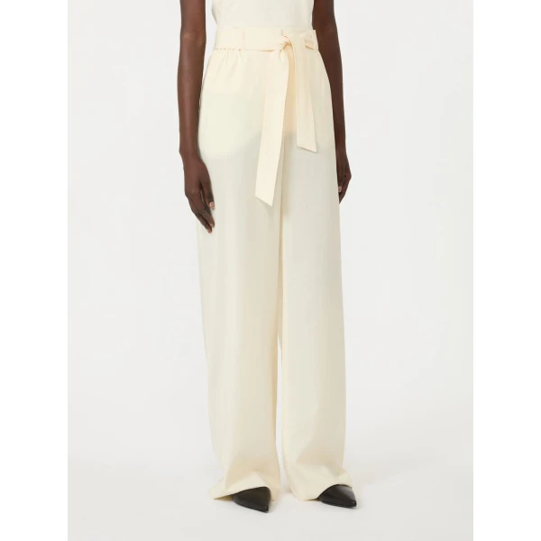 Max Mara Editto Wool Trousers with Belt in Ivory | Wide leg pants | Luxury Shoes 