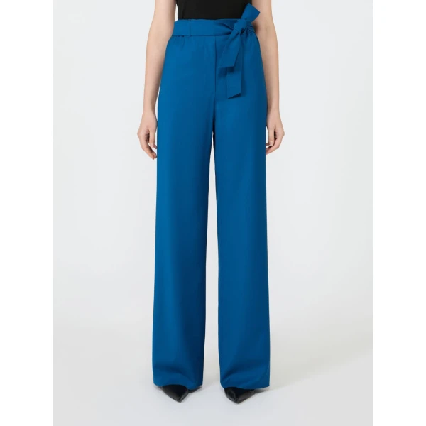 Max Mara Editto Wool Trousers with Belt in Navy | Wide leg pants | Luxury Shoes 