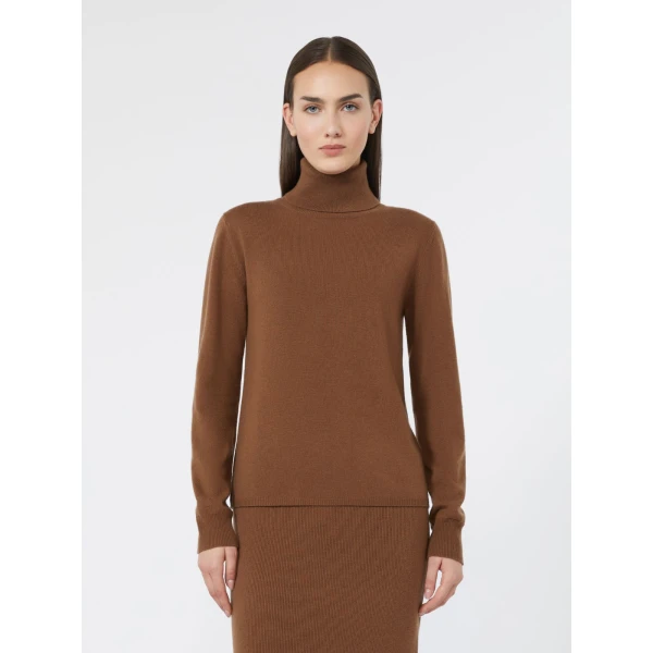 Max Mara Educata Wool and Cashmere Turtleneck Sweater in Tobacco | Turtlenecks | Luxury Shoes 