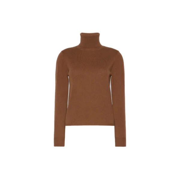 Educata Wool and Cashmere Turtleneck Sweater in Tobacco