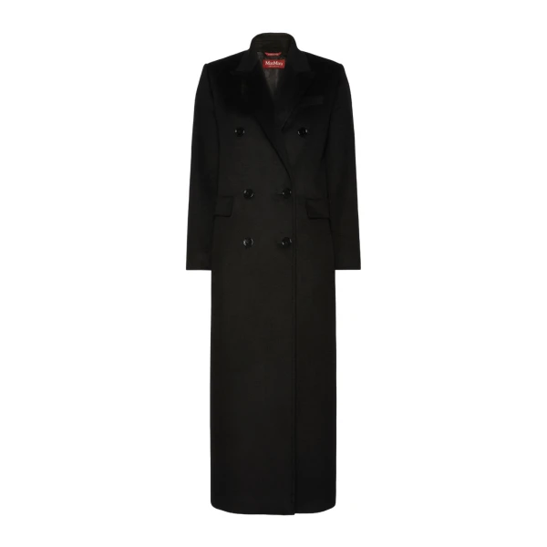 Effige Double-Breasted Tuxedo Wool Coat in Black