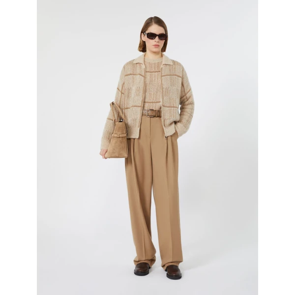 Max Mara Egizio Jacquard Wool, Mohair and Cashmere Cardigan in Ecru | Cardigan | Luxury Shoes 