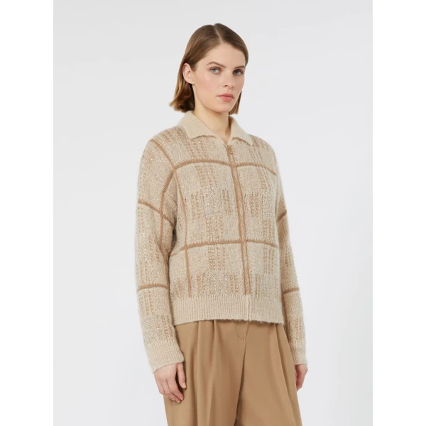 Max Mara Egizio Jacquard Wool, Mohair and Cashmere Cardigan in Ecru | Cardigan | Luxury Shoes 