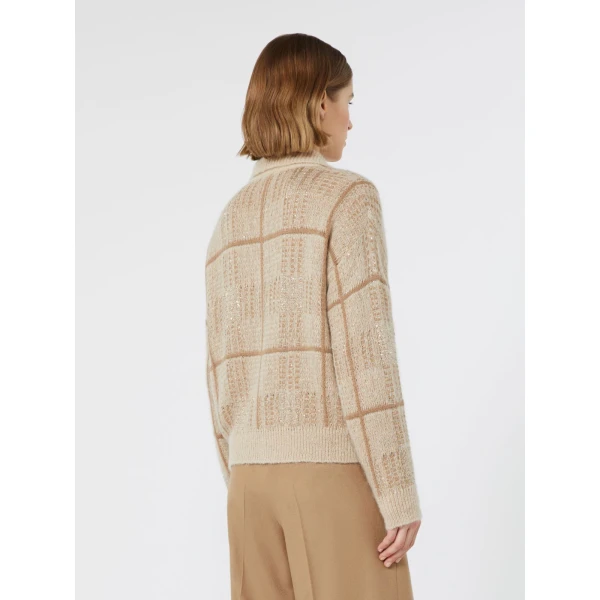 Max Mara Egizio Jacquard Wool, Mohair and Cashmere Cardigan in Ecru | Cardigan | Luxury Shoes 