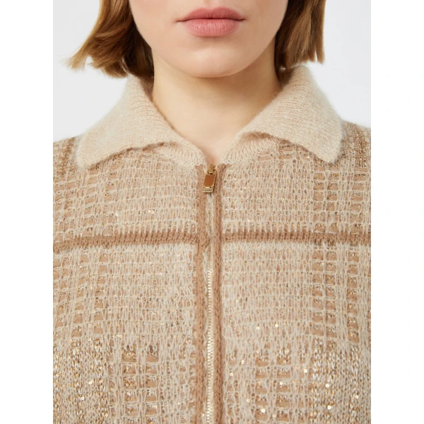 Max Mara Egizio Jacquard Wool, Mohair and Cashmere Cardigan in Ecru | Cardigan | Luxury Shoes 