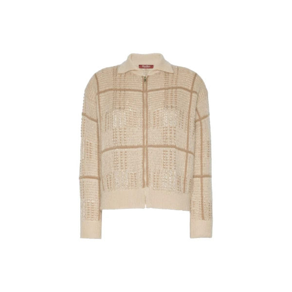 Max Mara Egizio Jacquard Wool, Mohair and Cashmere Cardigan in Ecru | Cardigan | Luxury Shoes 