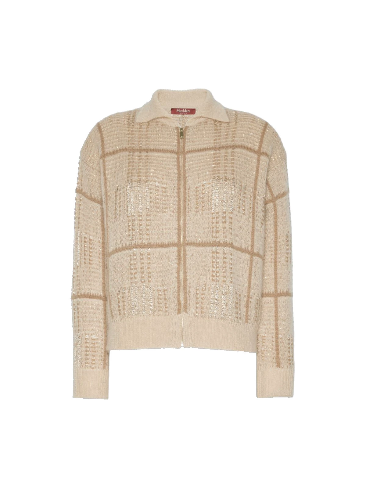 Max Mara Egizio Jacquard Wool, Mohair and Cashmere Cardigan in Ecru Max Mara Egizio Jacquard Wool, Mohair and Cashmere Cardigan in Ecru | Cardigan | Luxury Shoes