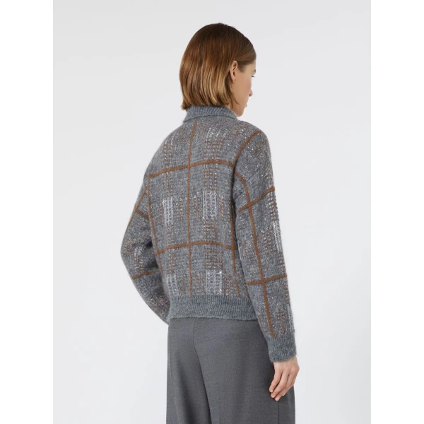 Max Mara Egizio Jacquard Wool, Mohair and Cashmere Cardigan in Medium Grey | Cardigan | Luxury Shoes 