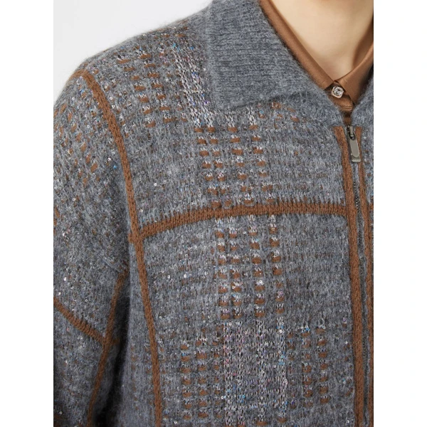 Max Mara Egizio Jacquard Wool, Mohair and Cashmere Cardigan in Medium Grey | Cardigan | Luxury Shoes 