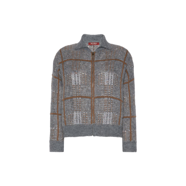 Max Mara Egizio Jacquard Wool, Mohair and Cashmere Cardigan in Medium Grey | Cardigan | Luxury Shoes 