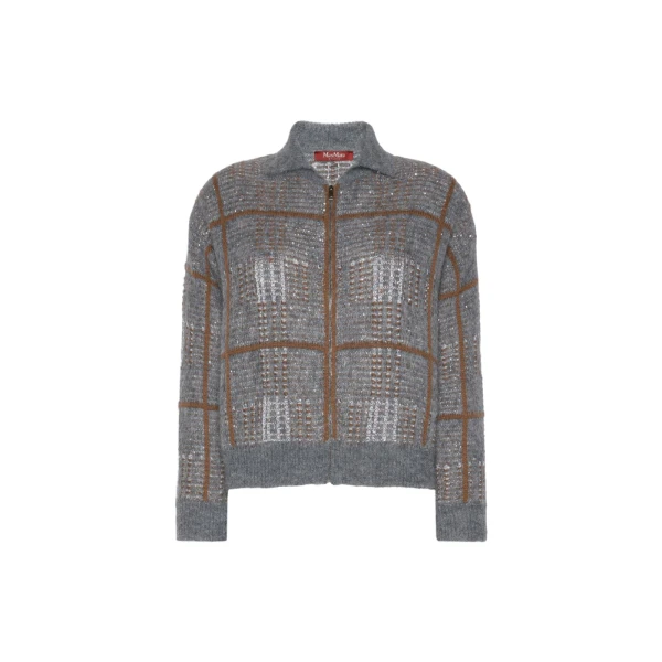 Max Mara Egizio Jacquard Wool, Mohair and Cashmere Cardigan in Medium Grey | Cardigan | Luxury Shoes 