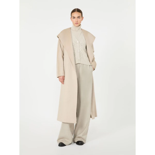 Max Mara Elegia Hooded Cashmere Robe Coat in Sand | Wool Coat | Luxury Shoes 