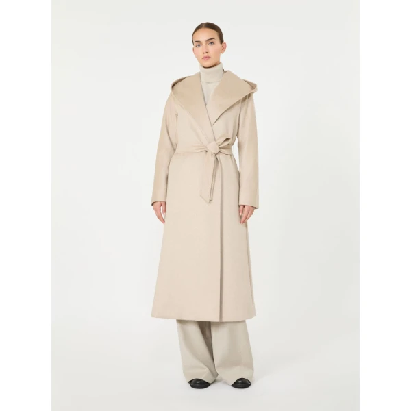 Max Mara Elegia Hooded Cashmere Robe Coat in Sand | Wool Coat | Luxury Shoes 