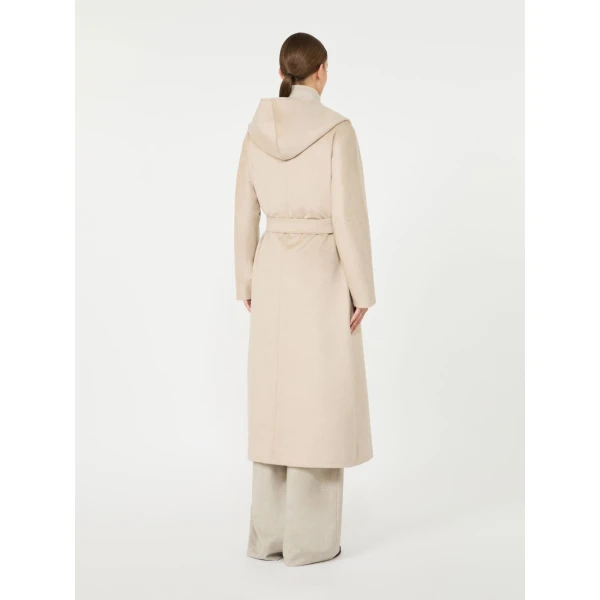 Max Mara Elegia Hooded Cashmere Robe Coat in Sand | Wool Coat | Luxury Shoes 