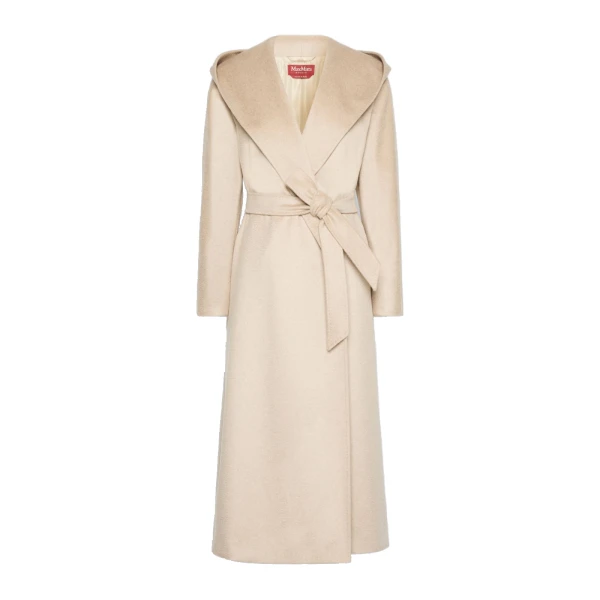 Max Mara Elegia Hooded Cashmere Robe Coat in Sand | Wool Coat | Luxury Shoes 