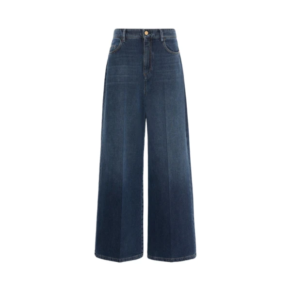 Elia Wide-Leg Cotton Denim Jeans in Midnight Blue