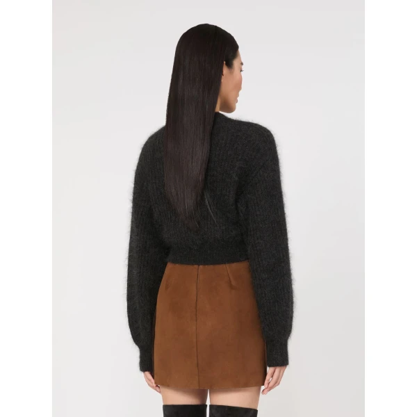 Max Mara Eliche Melange Mohair Cropped Jumper in Dark Grey | Sweaters | Luxury Shoes 