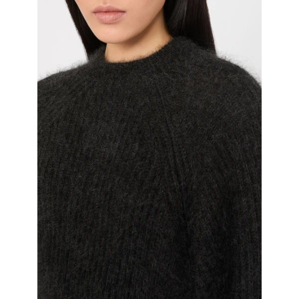 Max Mara Eliche Melange Mohair Cropped Jumper in Dark Grey | Sweaters | Luxury Shoes 