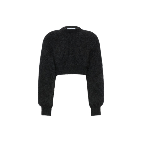 Max Mara Eliche Melange Mohair Cropped Jumper in Dark Grey | Sweaters | Luxury Shoes 