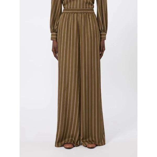 Max Mara Eliseo Printed Silk Relaxed Trousers in Khaki | Wide leg pants | Luxury Shoes 
