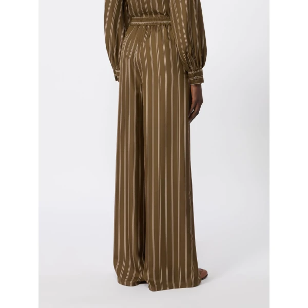 Max Mara Eliseo Printed Silk Relaxed Trousers in Khaki | Wide leg pants | Luxury Shoes 
