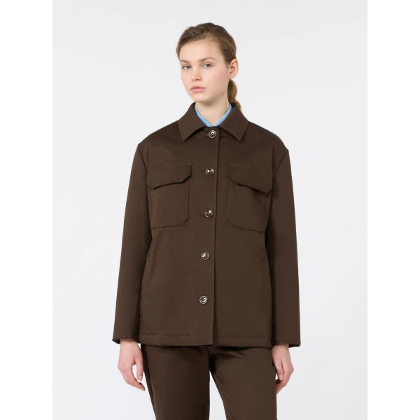 Max Mara Elmo Cotton Satin Short Jacket in Brown | Blazers | Luxury Shoes 