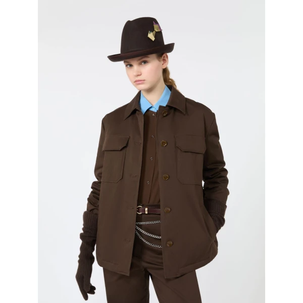 Max Mara Elmo Cotton Satin Short Jacket in Brown | Blazers | Luxury Shoes 