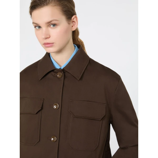Max Mara Elmo Cotton Satin Short Jacket in Brown | Blazers | Luxury Shoes 