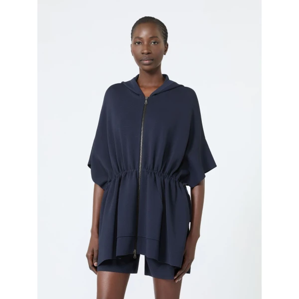 Max Mara Elogio Viscose Crepe Hooded Cardigan in Ultramarine | Cardigan | Luxury Shoes 