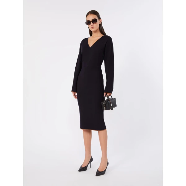 Max Mara Emiro Stretch Viscose Knit Midi Dress in Midnight Blue | Midi Dresses | Luxury Shoes 