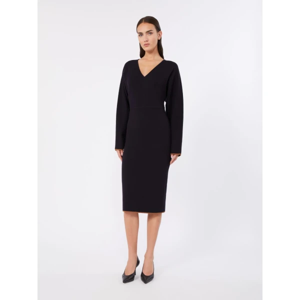 Max Mara Emiro Stretch Viscose Knit Midi Dress in Midnight Blue | Midi Dresses | Luxury Shoes 