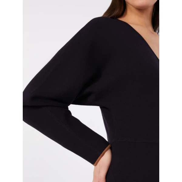 Max Mara Emiro Stretch Viscose Knit Midi Dress in Midnight Blue | Midi Dresses | Luxury Shoes 